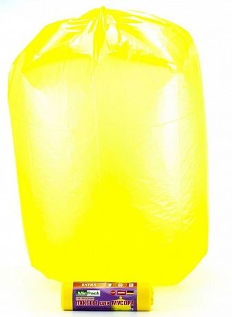 Мешки для мусора 120 литров, 14 мкм, ПНД, 10 шт. желтые, 70х110 см, EXTRA - Вид 2
